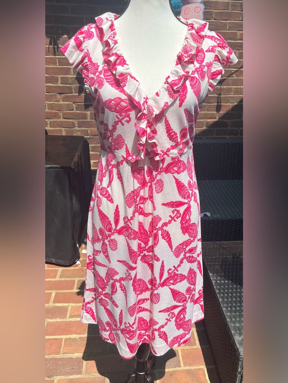Lilly Pulitzer Falling in Love Silk Jersey Dress Sz M Pink Resort Seashell Vacay
